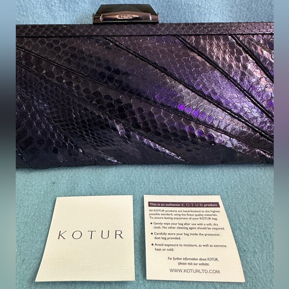 Kotur Snakeskin East West Clutch in Ink Blue/Purple Color and Crystal Closure - Picture 2 of 11